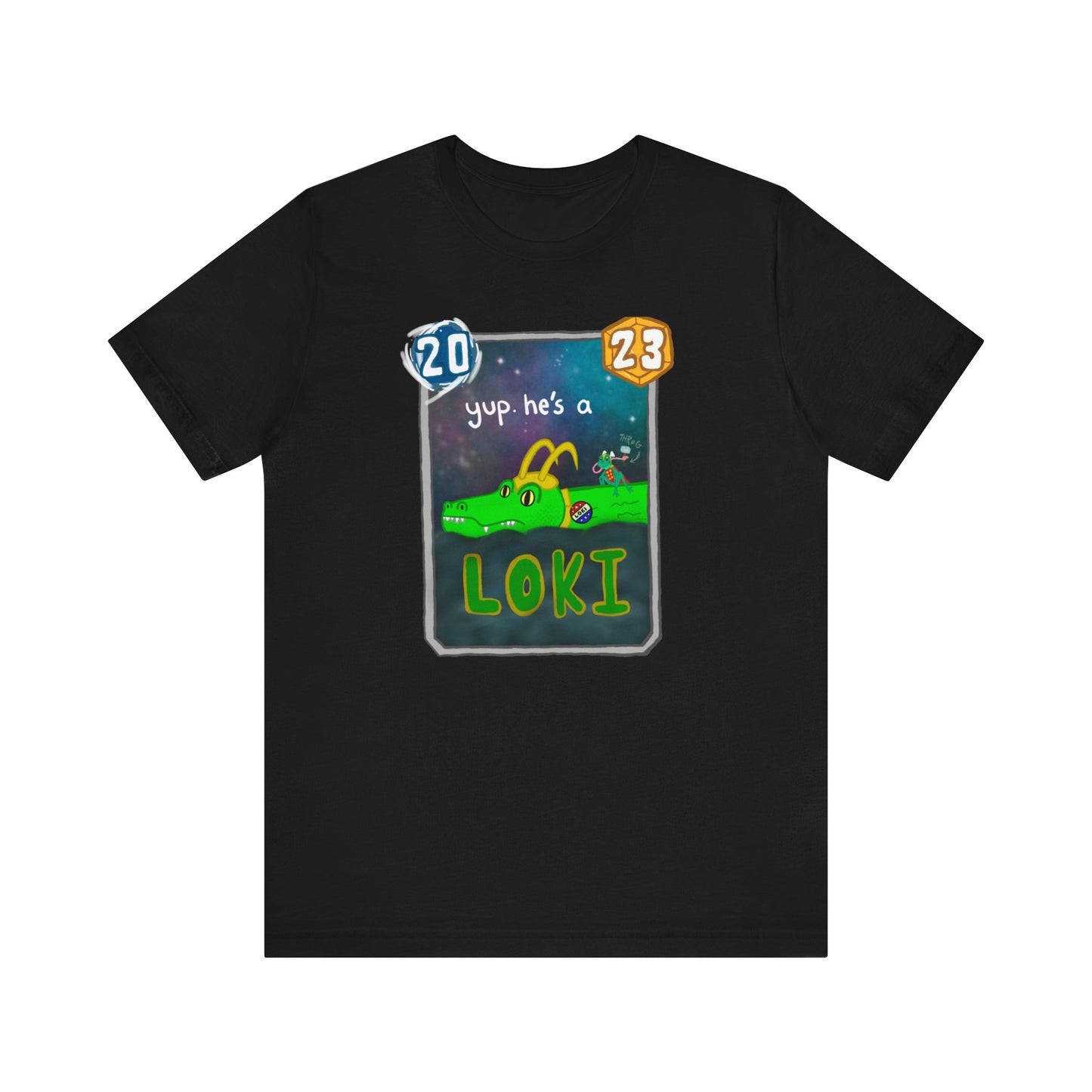 Snap Kang x Spooky Dino Marvel Snap inspired Alligator Loki Card - Unisex Jersey Short Sleeve Tee