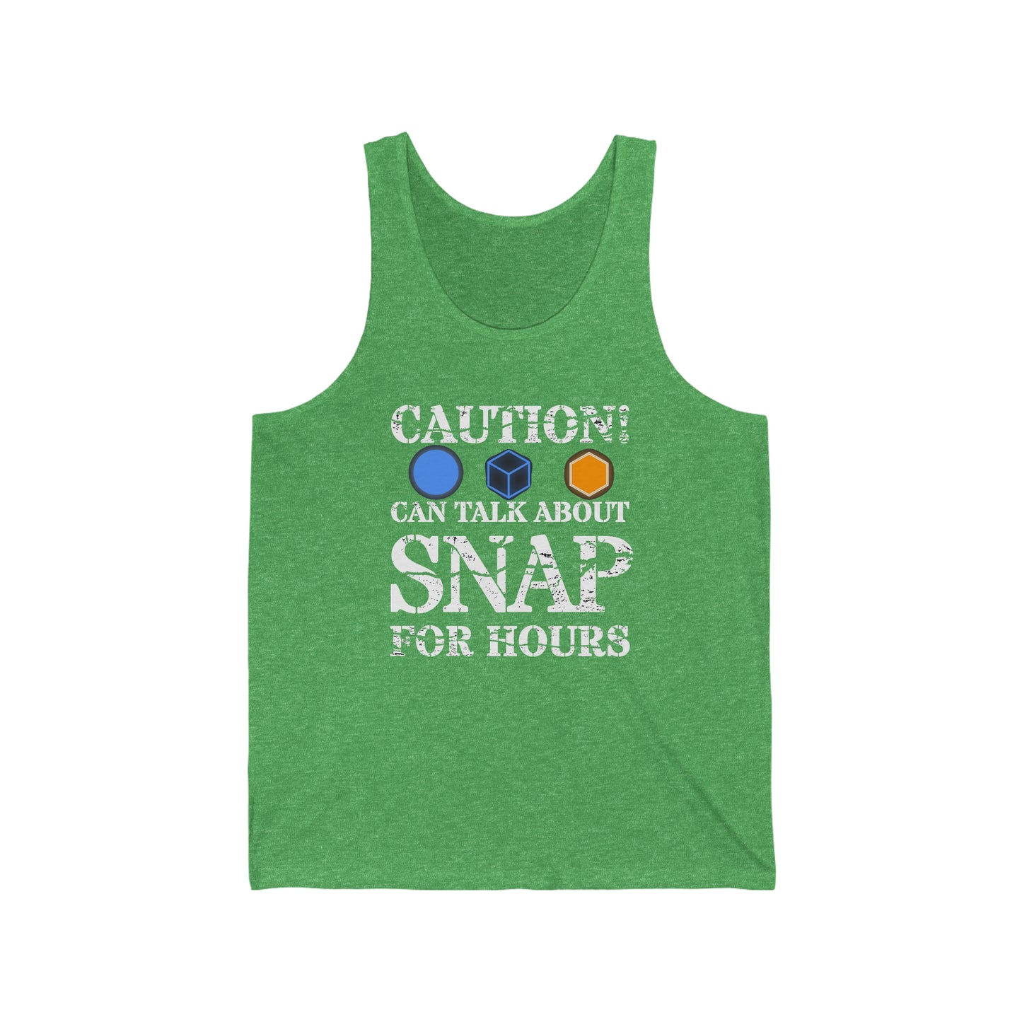 "caution - snap for hours" Marvel Snap Unisex Jersey Tank