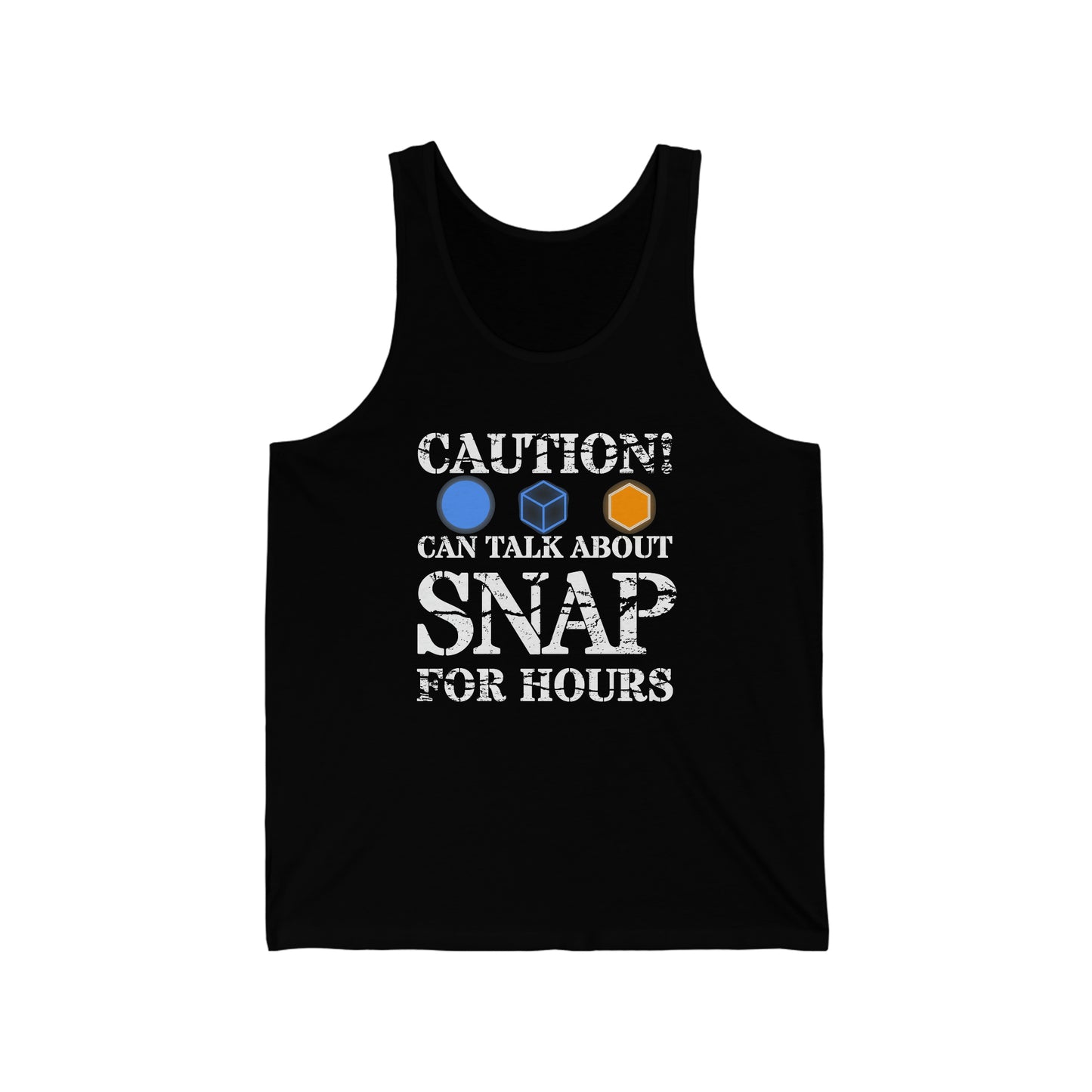 "caution - snap for hours" Marvel Snap Unisex Jersey Tank
