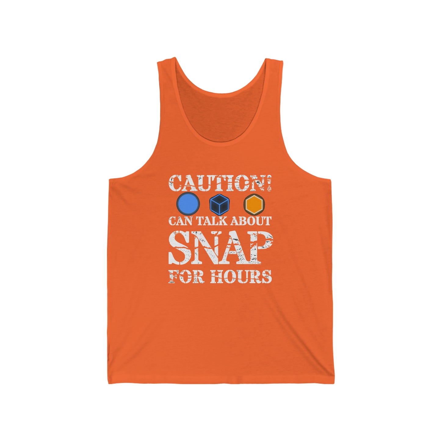 "caution - snap for hours" Marvel Snap Unisex Jersey Tank