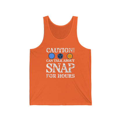 "caution - snap for hours" Marvel Snap Unisex Jersey Tank
