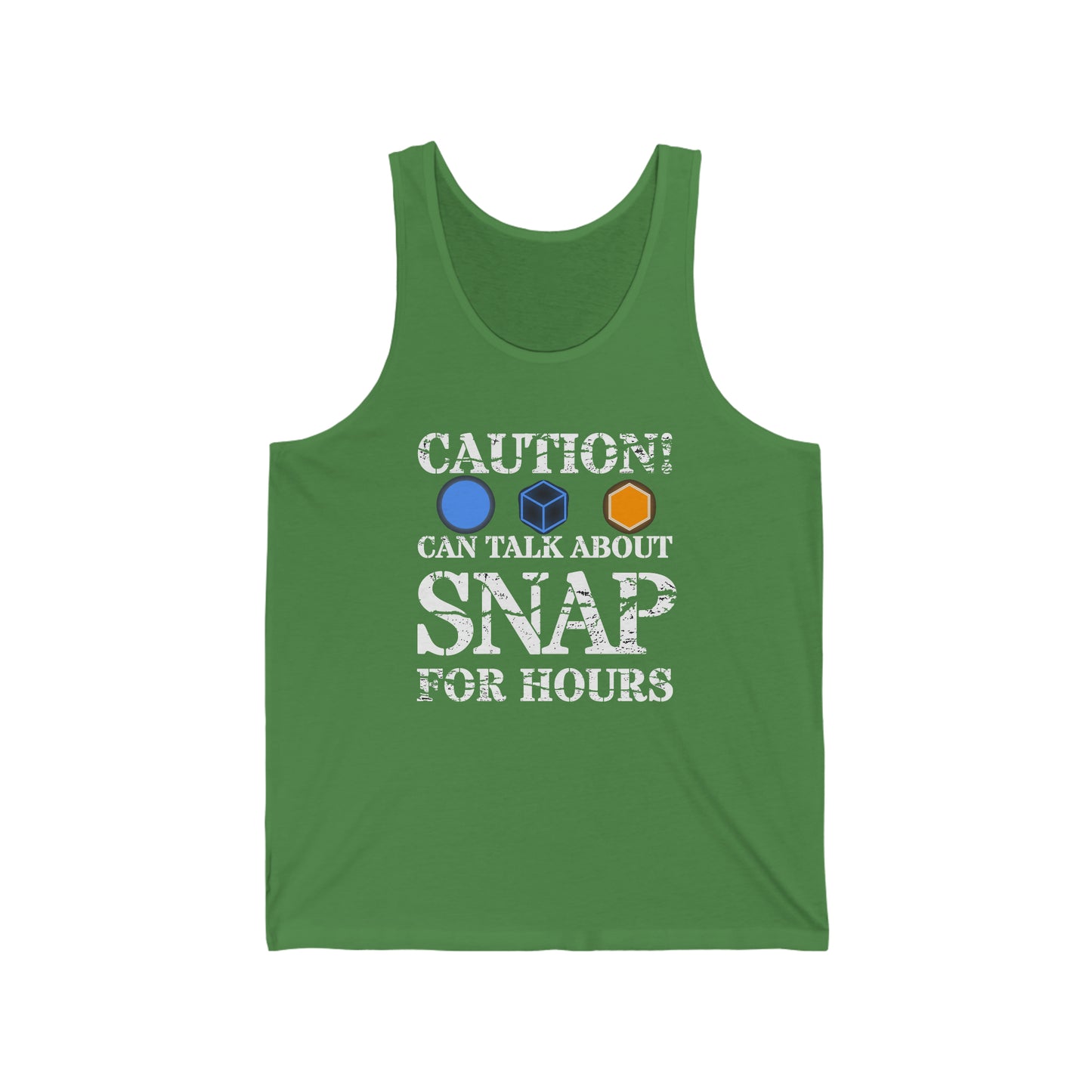 "caution - snap for hours" Marvel Snap Unisex Jersey Tank