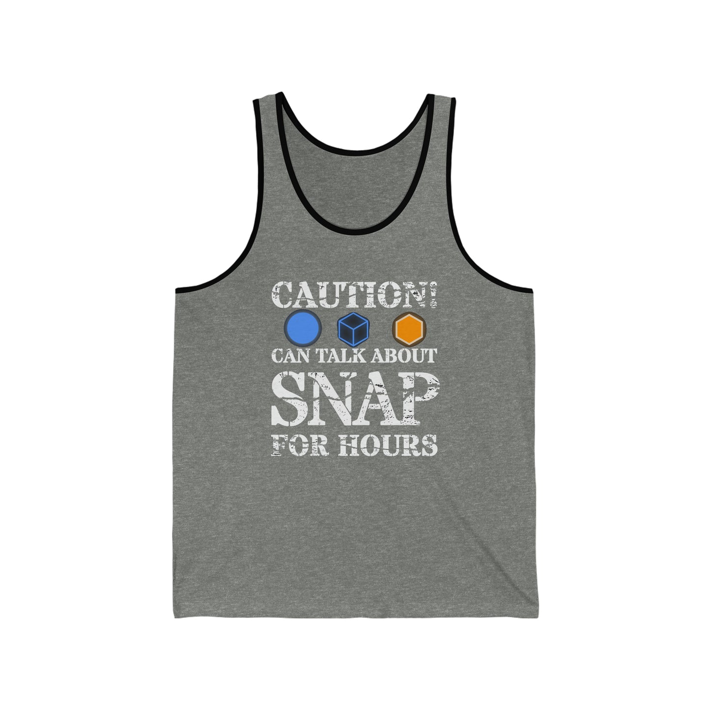 "caution - snap for hours" Marvel Snap Unisex Jersey Tank